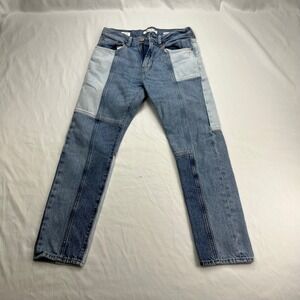 PacSun Patchwork Straight Leg Colorblock Blue Denim Jeans